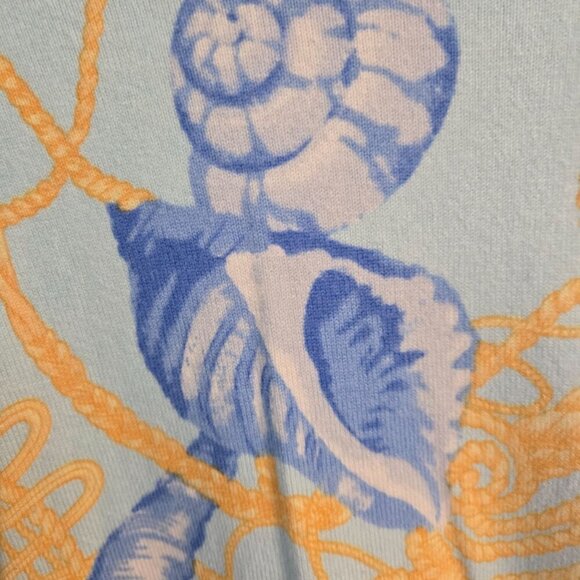 J. Mclaughlin Designer Seashell Yellow Blue  Button Sleeve Sweater Size S - Picture 3 of 7